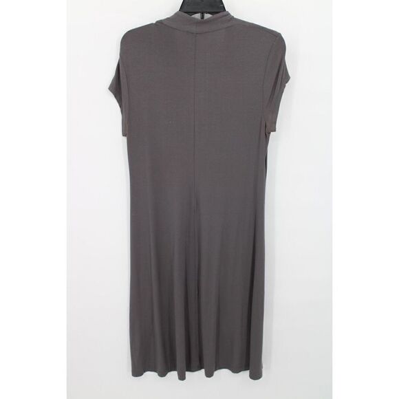 EILEEN FISHER JERSEY KNIT GRAY V-NECK SHORT SLEEVE MIDI DRESS SIZE SMALL - Picture 3 of 8